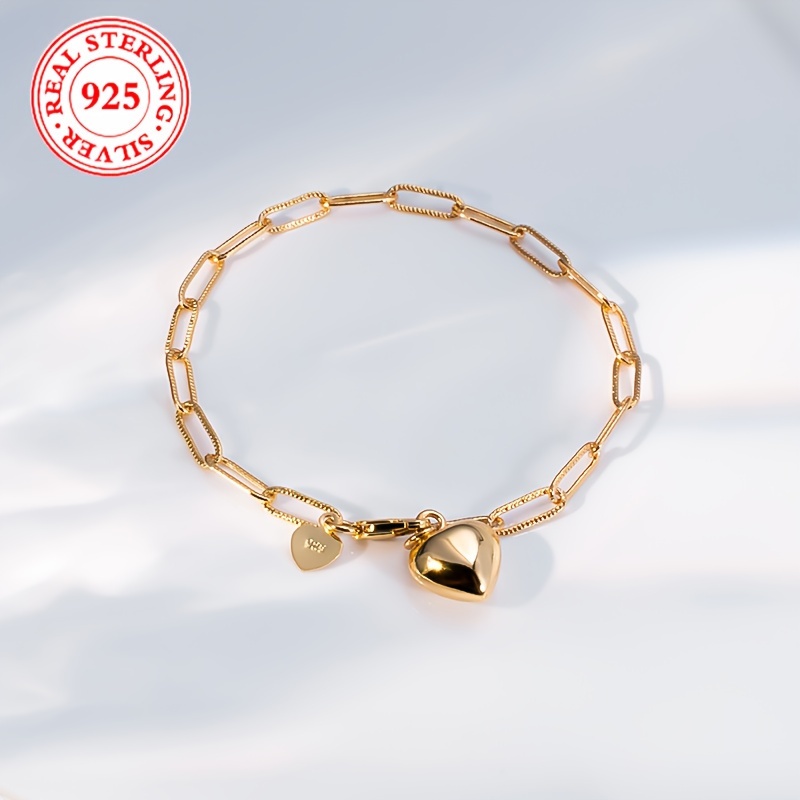 925 Silvery Paper Clip Chain Women's Bracelet